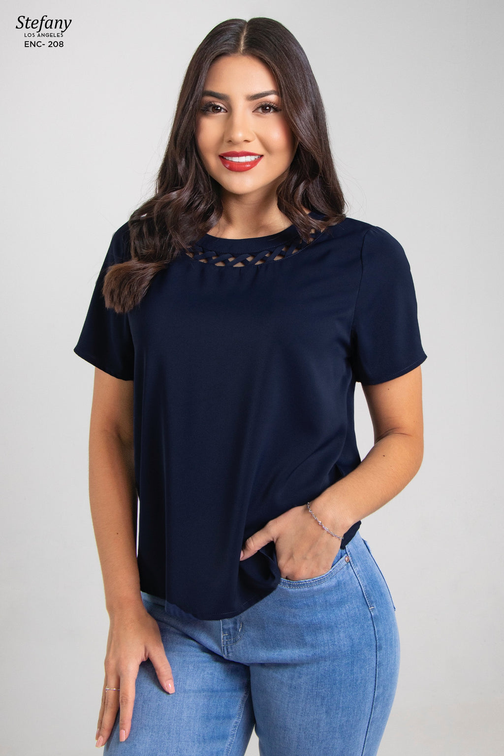 Blusa casual stretch con bordado ENC-208