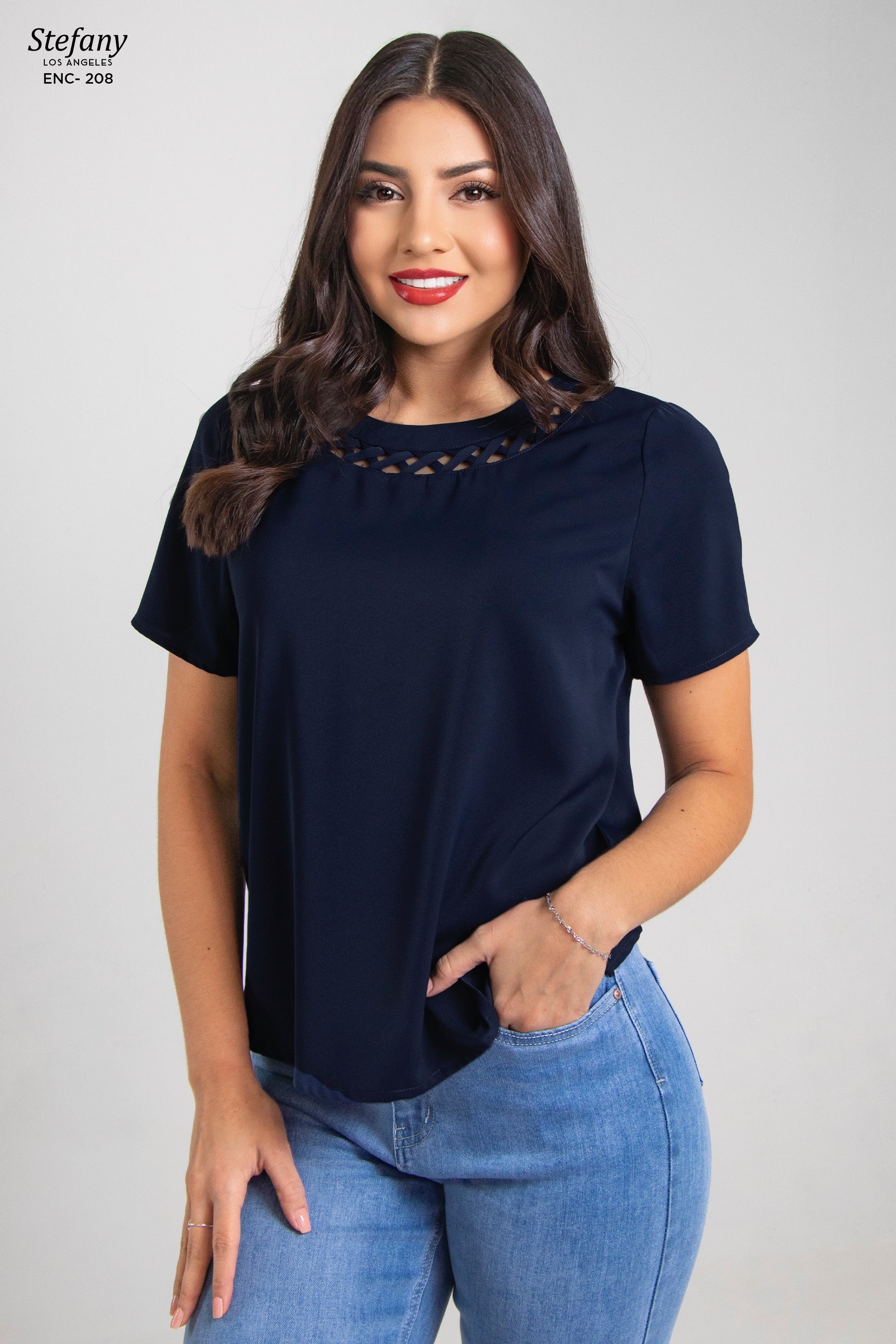 Blusa casual stretch con bordado ENC-208