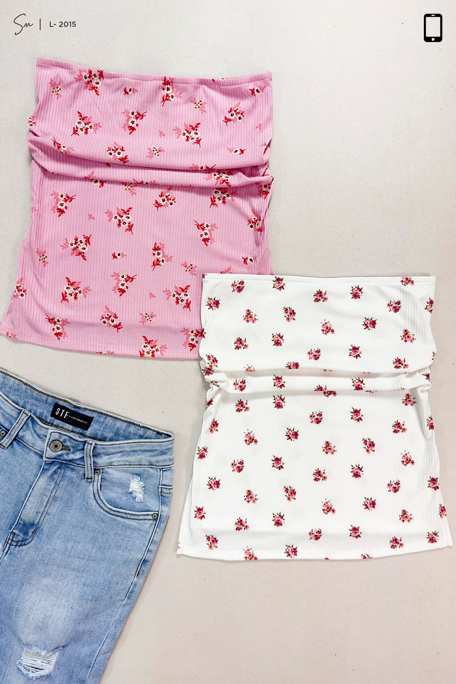 Top Floral Strapless de Rib L-2015