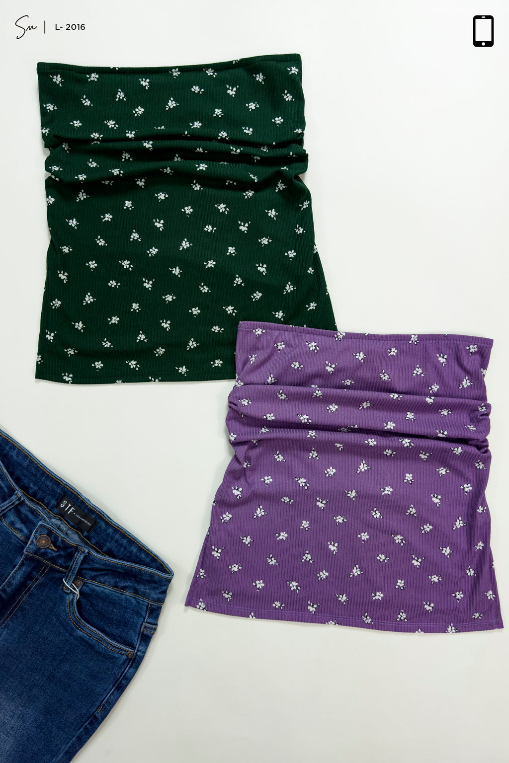 Top Floral Strapless de Rib L-2016