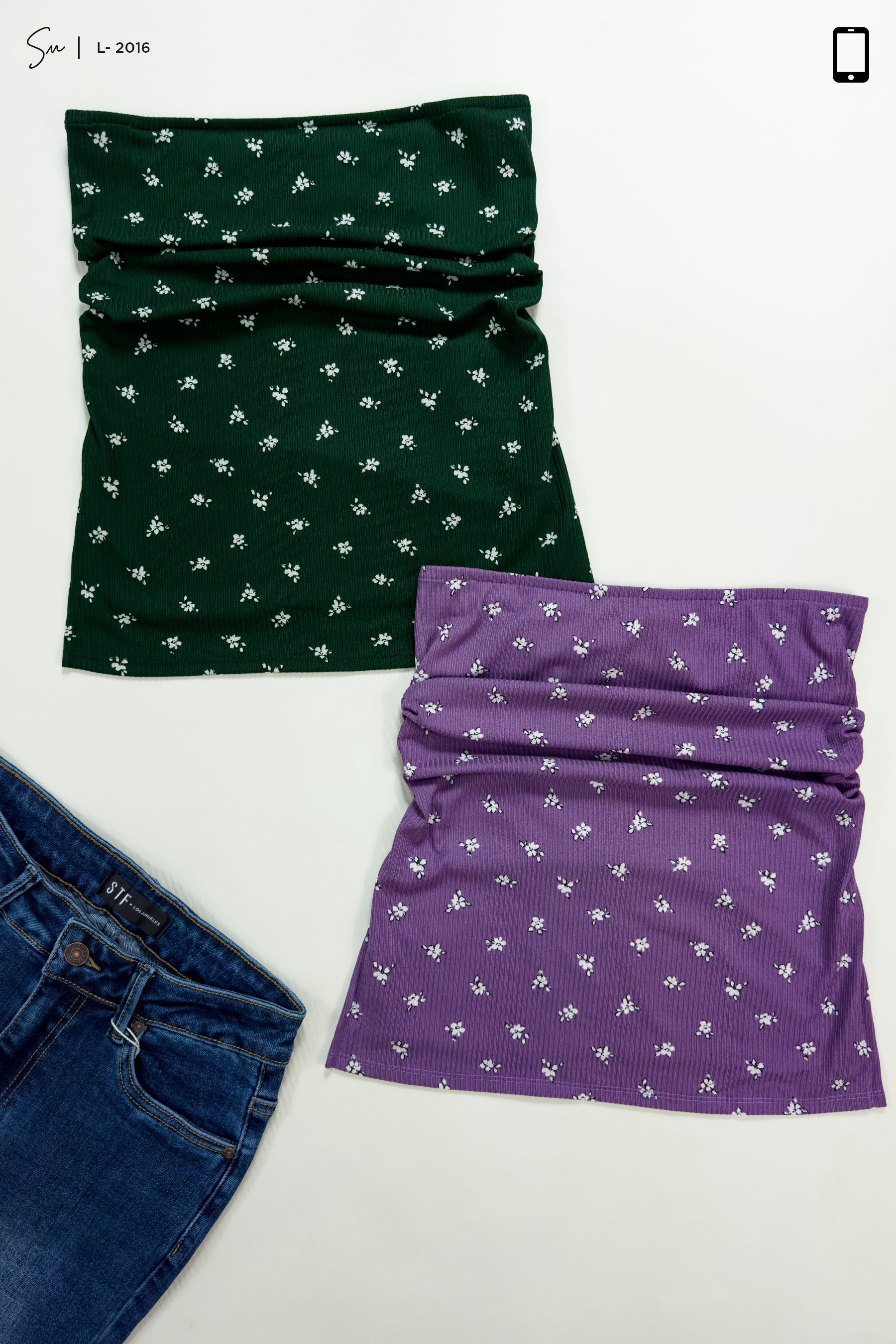 Top Floral Strapless de Rib L-2016