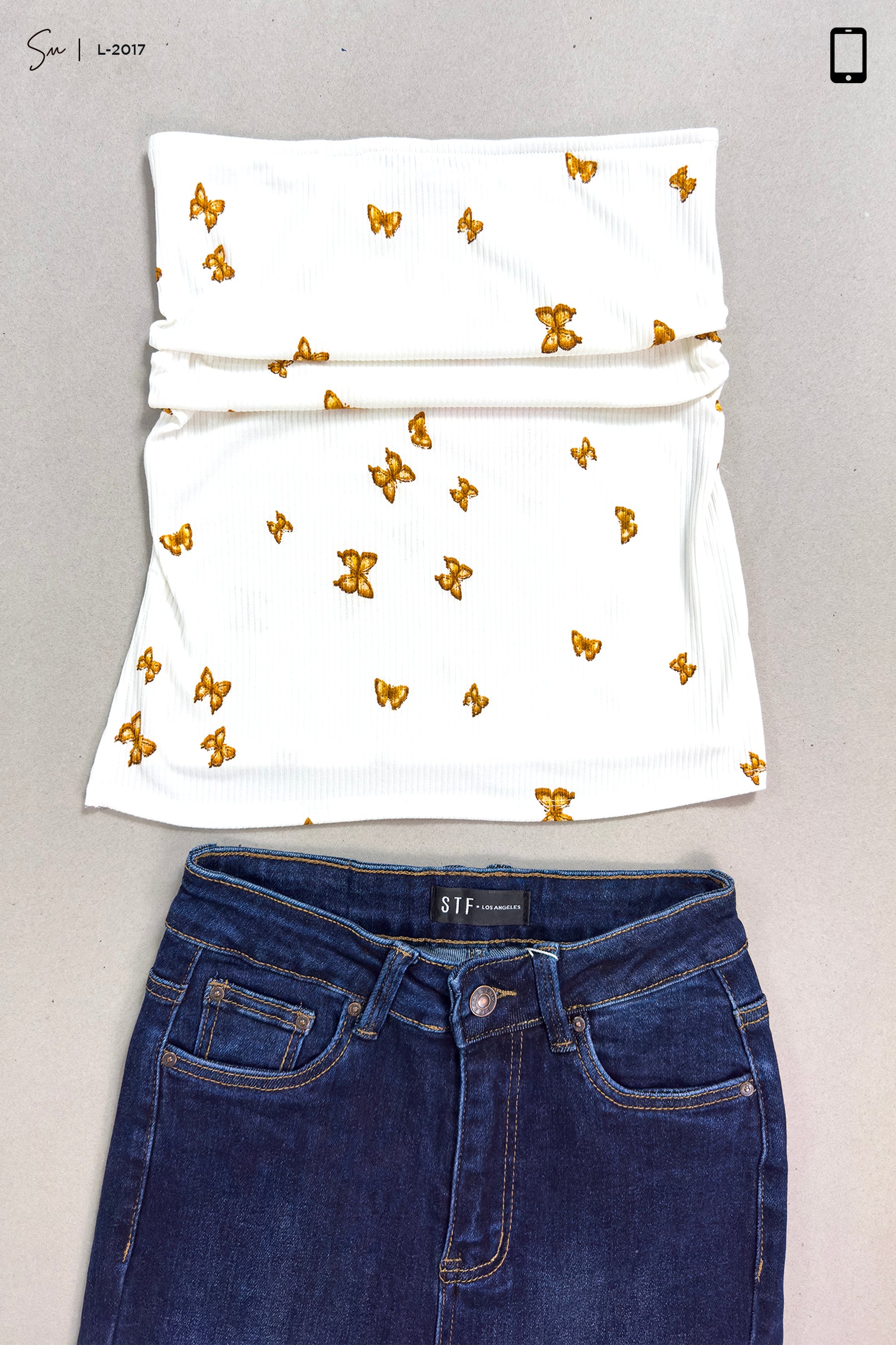 Top Floral Strapless de Rib L-2017