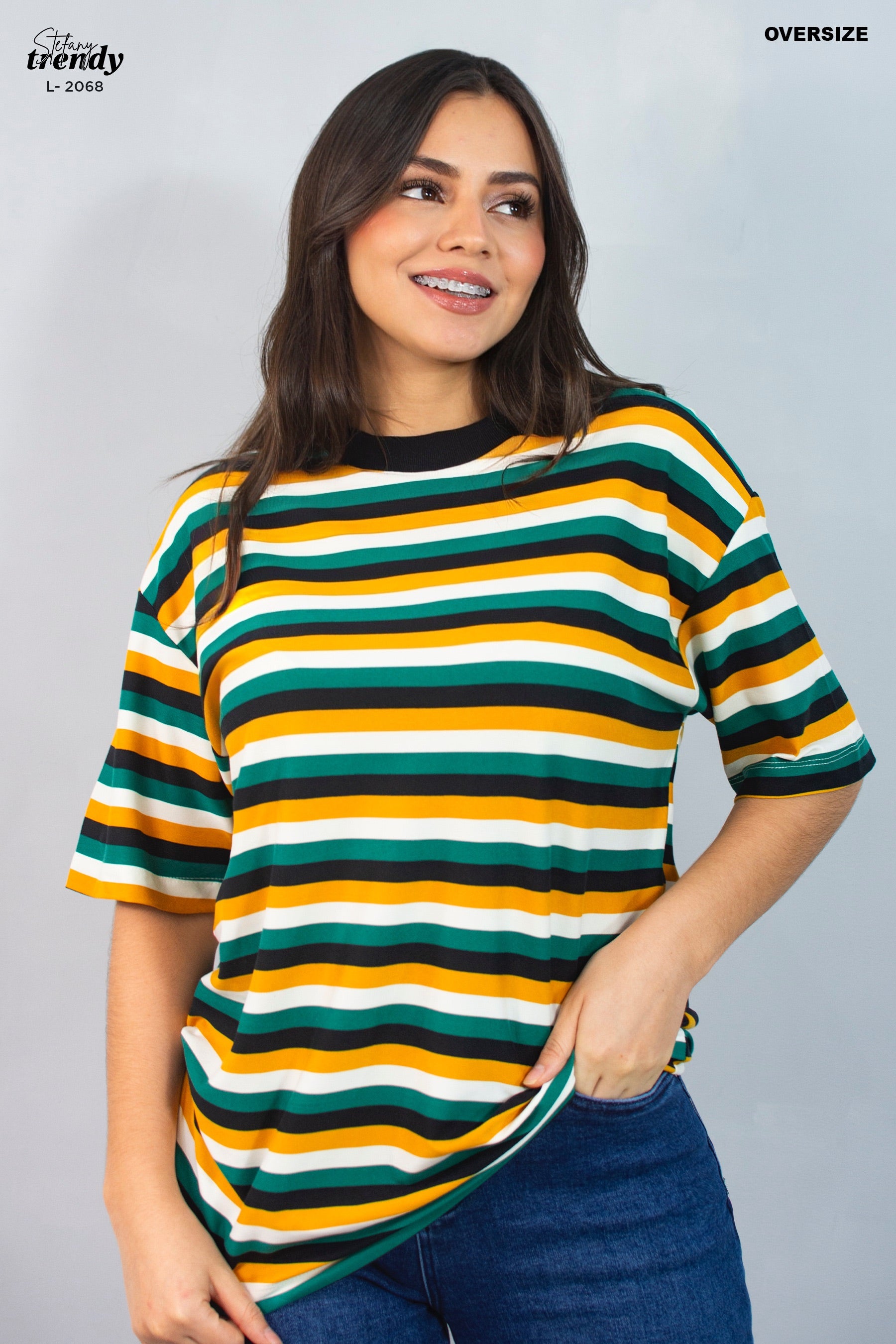 Camiseta Oversize de Rayas L-2068