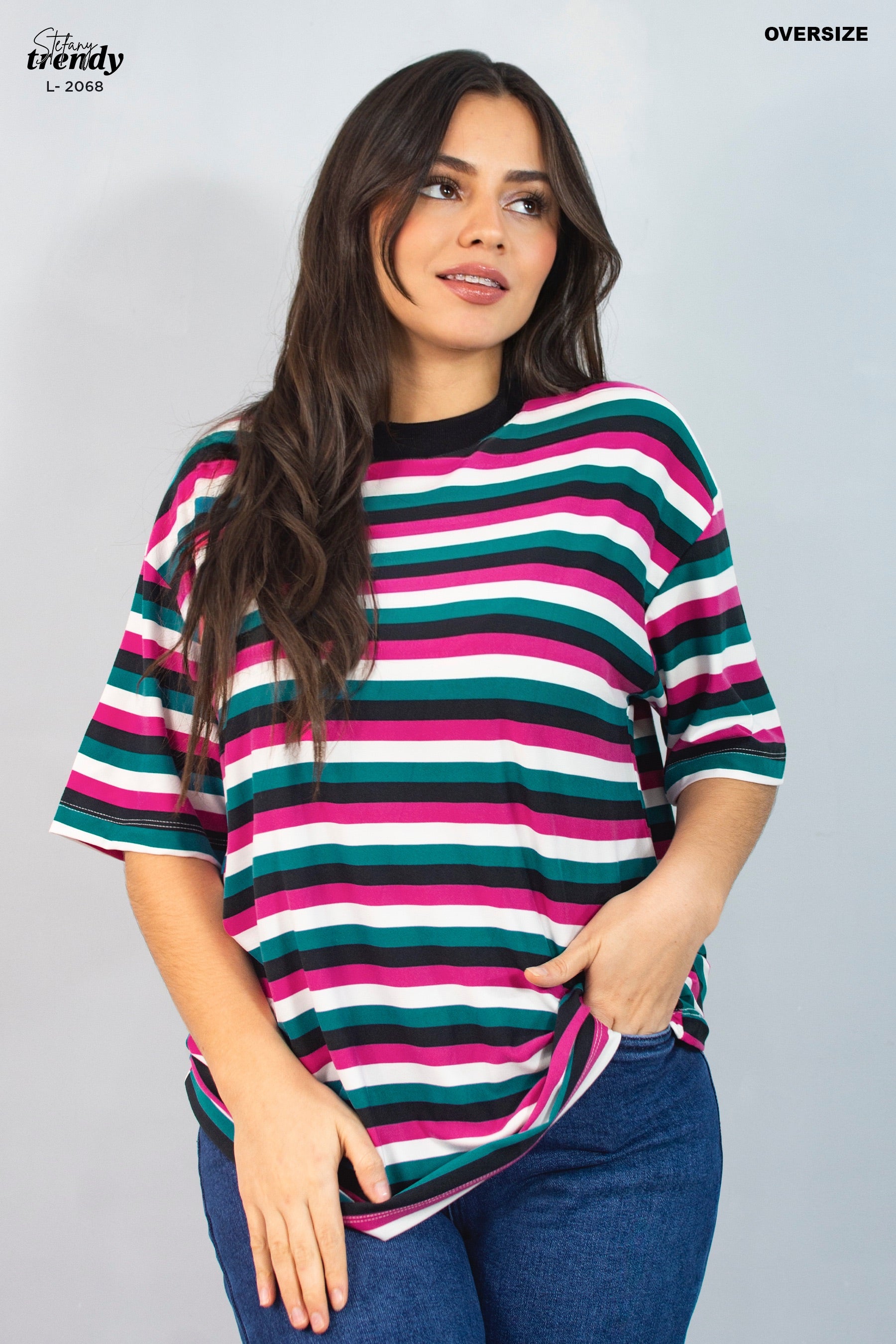 Camiseta Oversize de Rayas L-2068