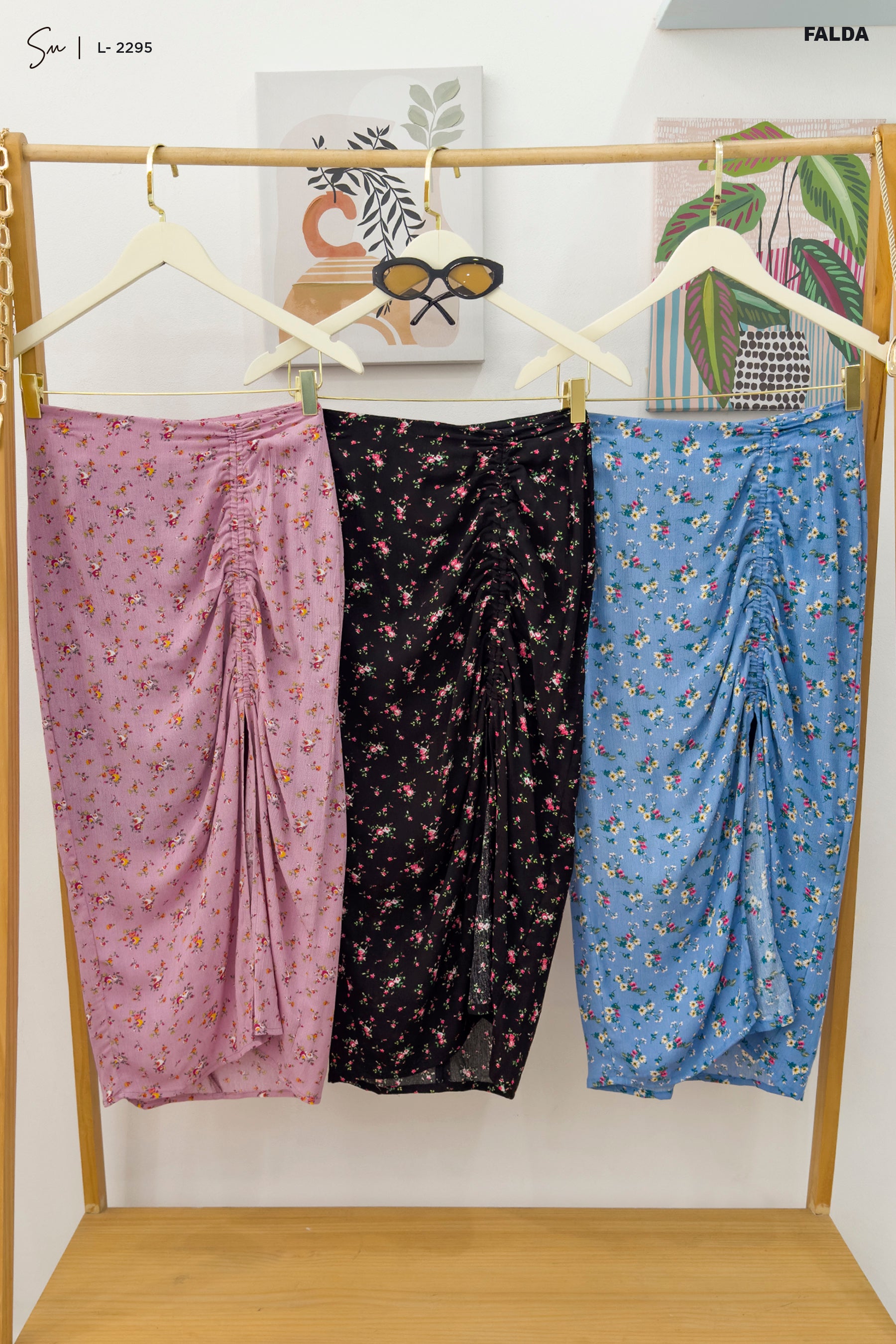 Falda midi de flores L-2295
