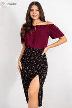Falda midi de flores L-2295
