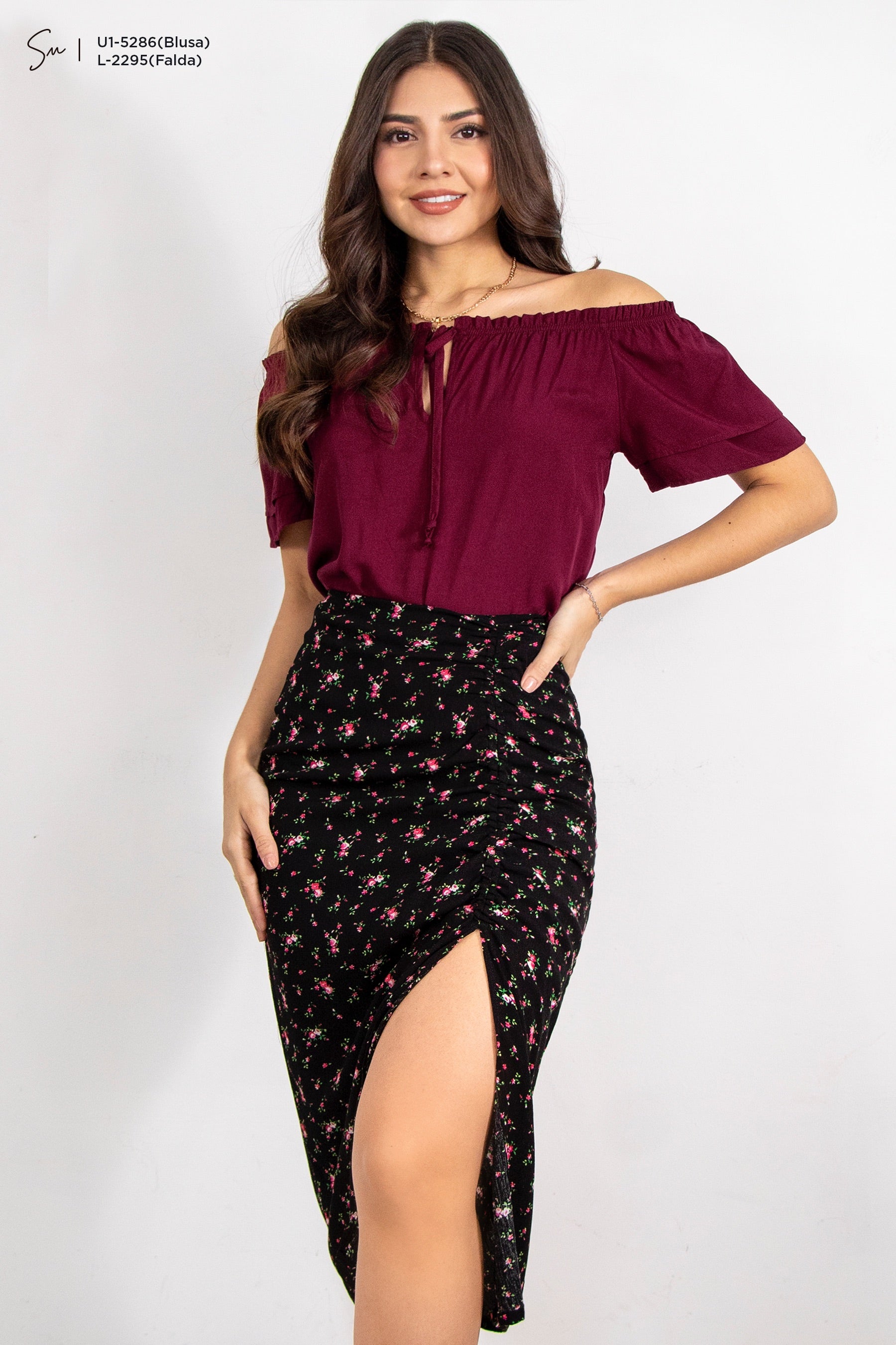 Falda midi de flores L-2295