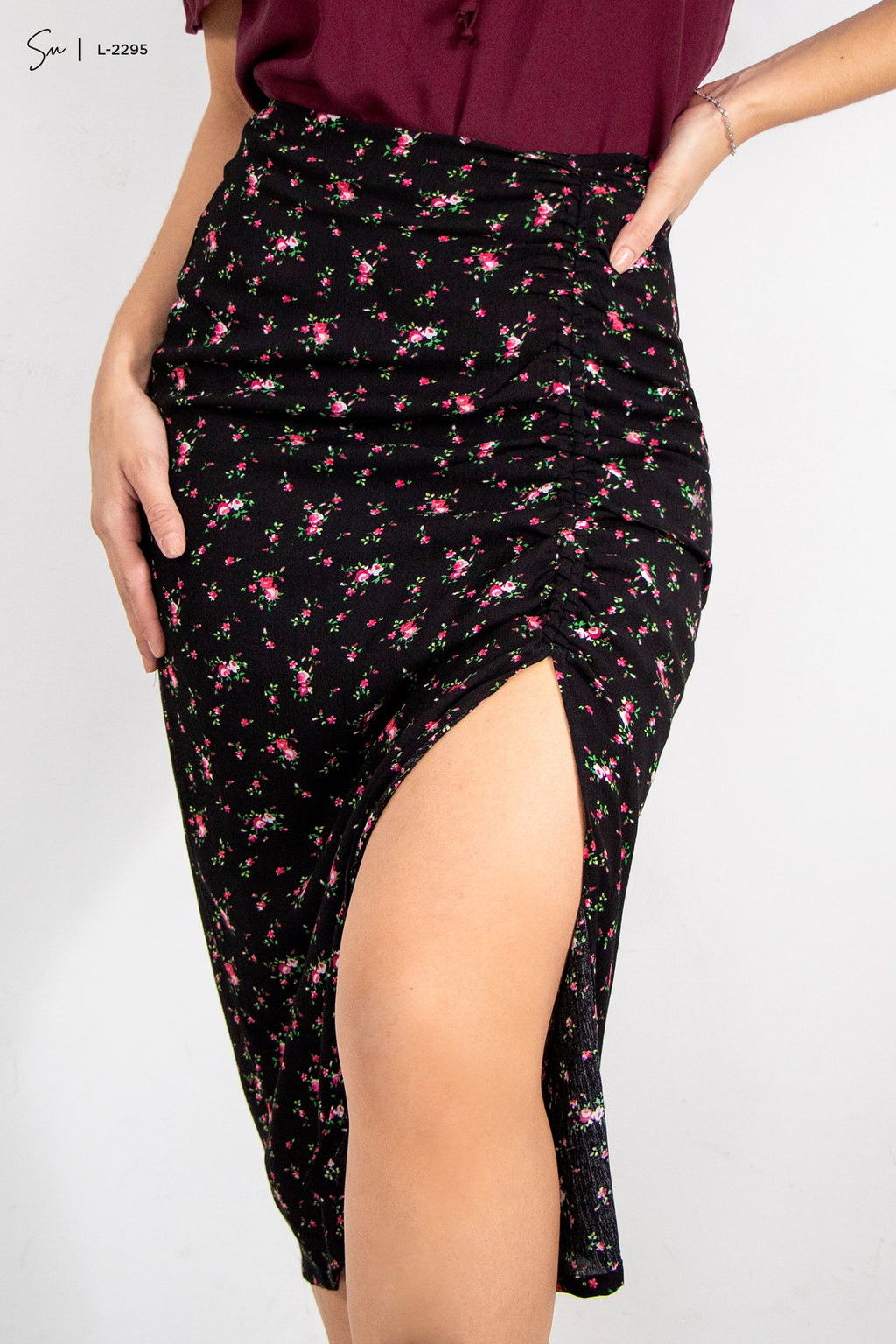 Falda midi de flores L-2295
