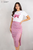 Falda midi de flores L-2295