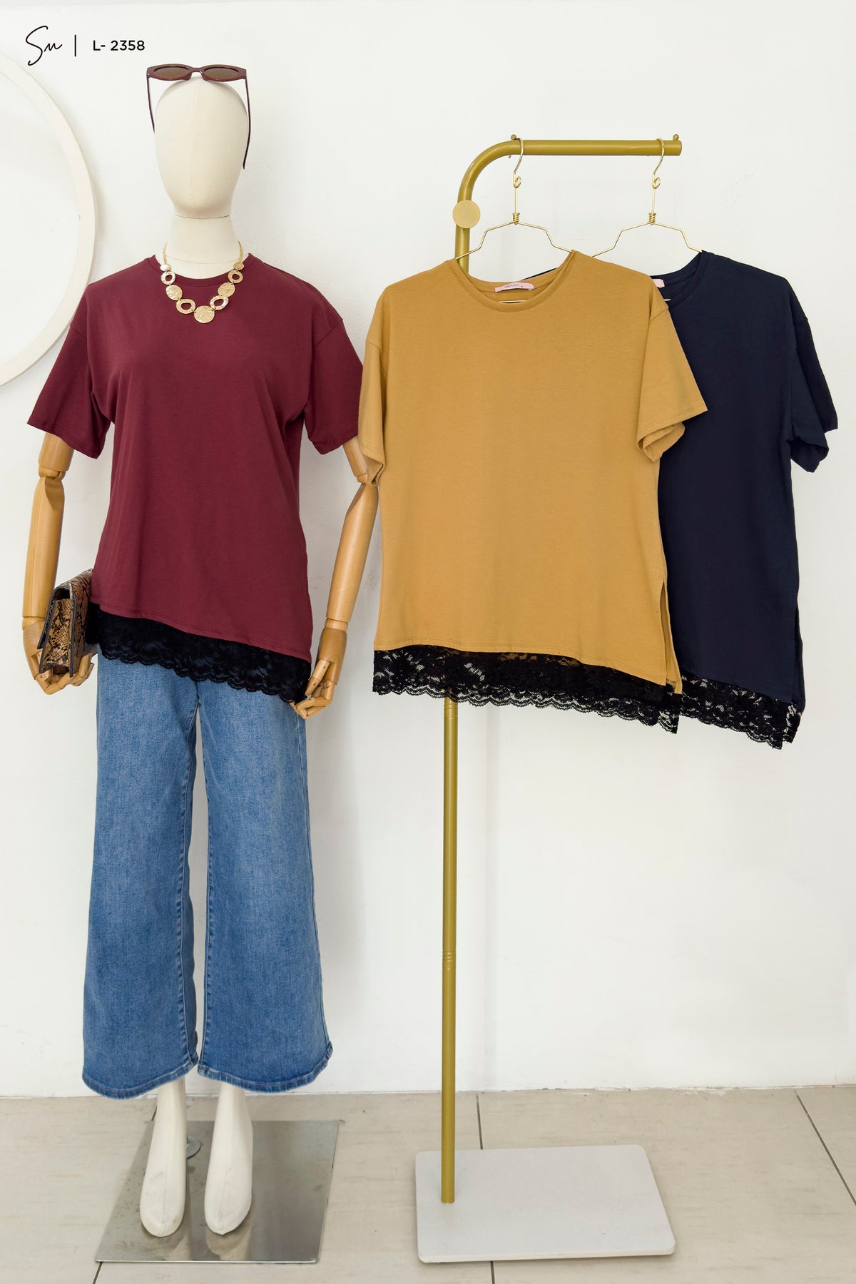 Camiseta oversize de encaje L-2358