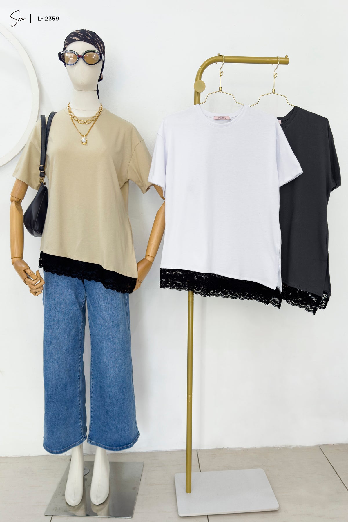 Camiseta oversize de encaje L-2359