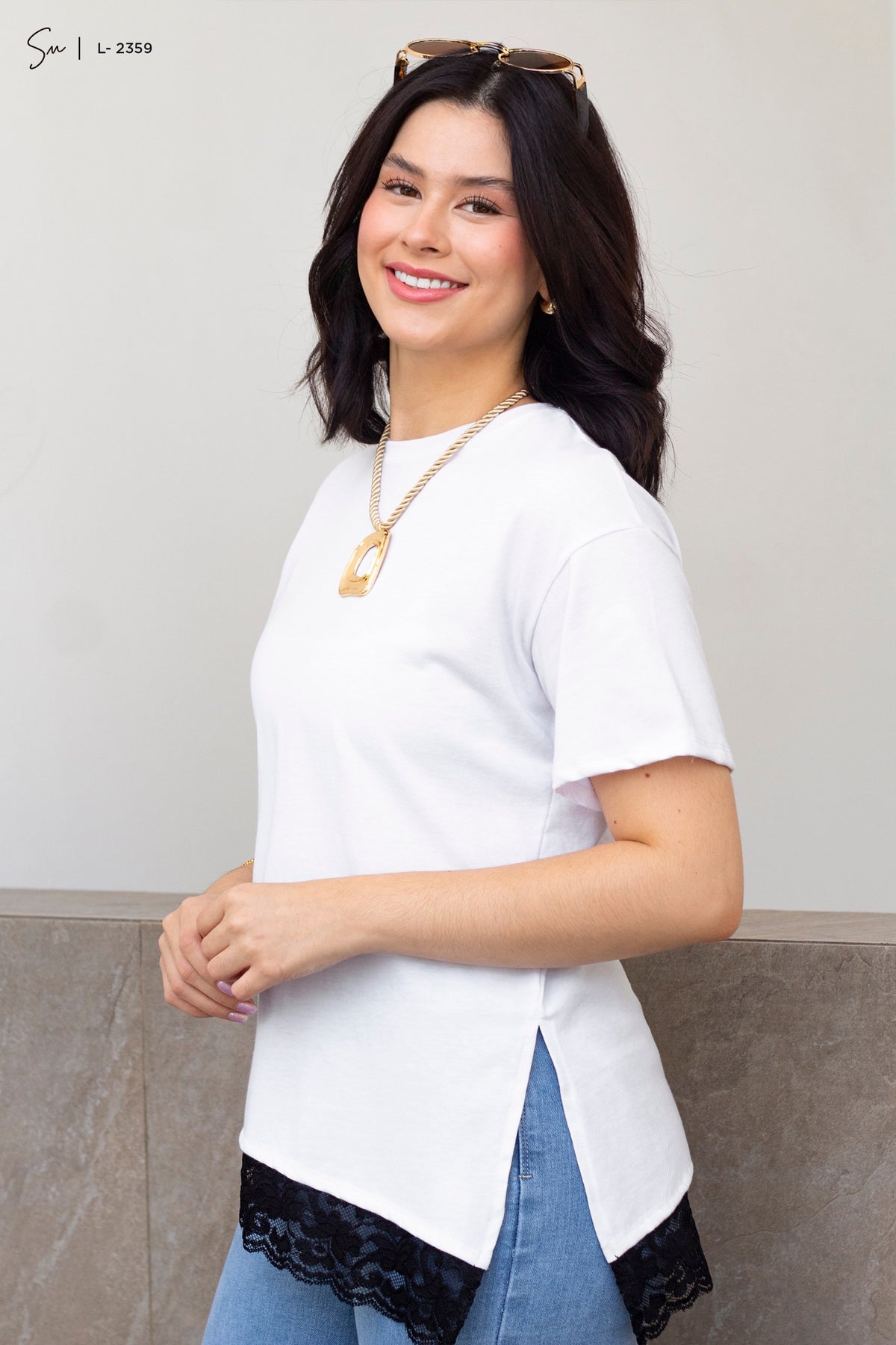 Camiseta oversize de encaje L-2359