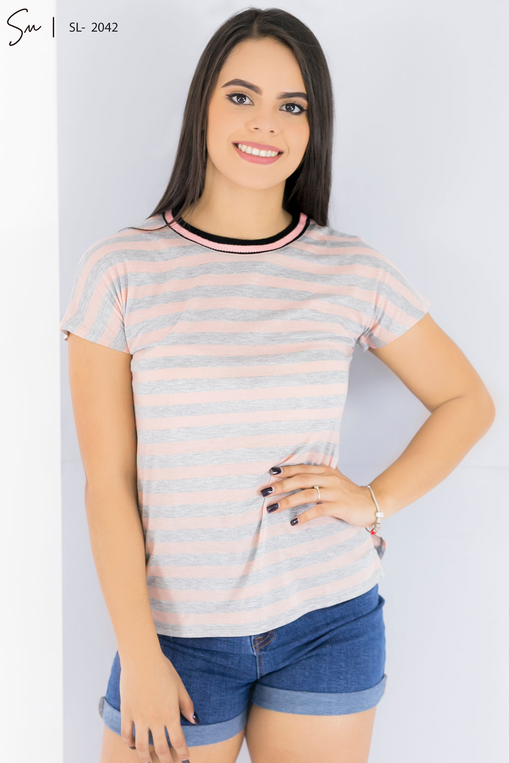 Camiseta Normal de Rayas SL-2042