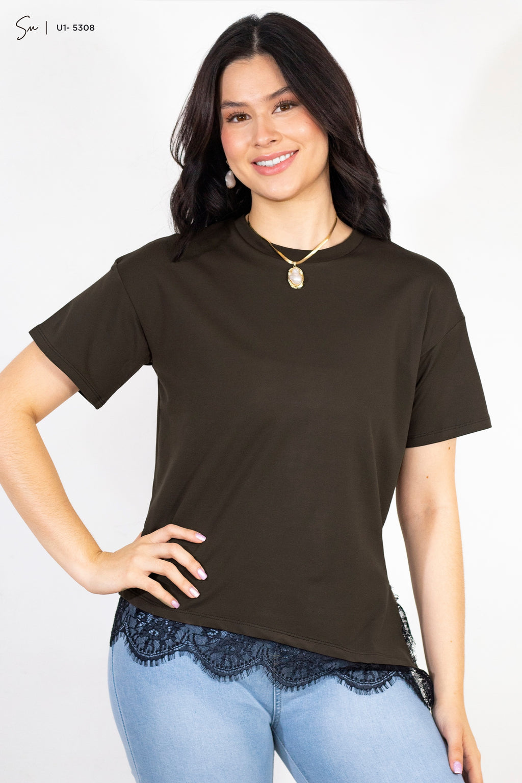 Camiseta oversize de encaje U1-5308
