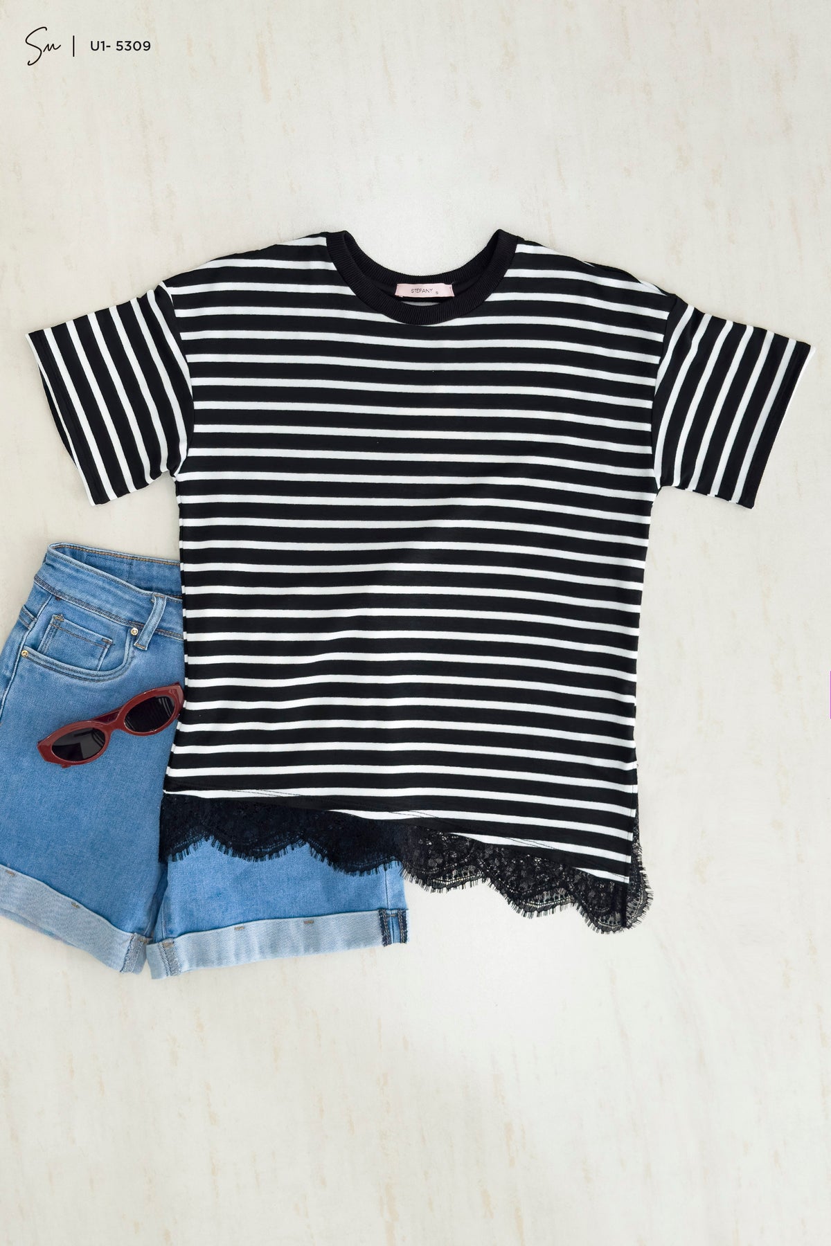 Camiseta oversize de encaje U1-5309