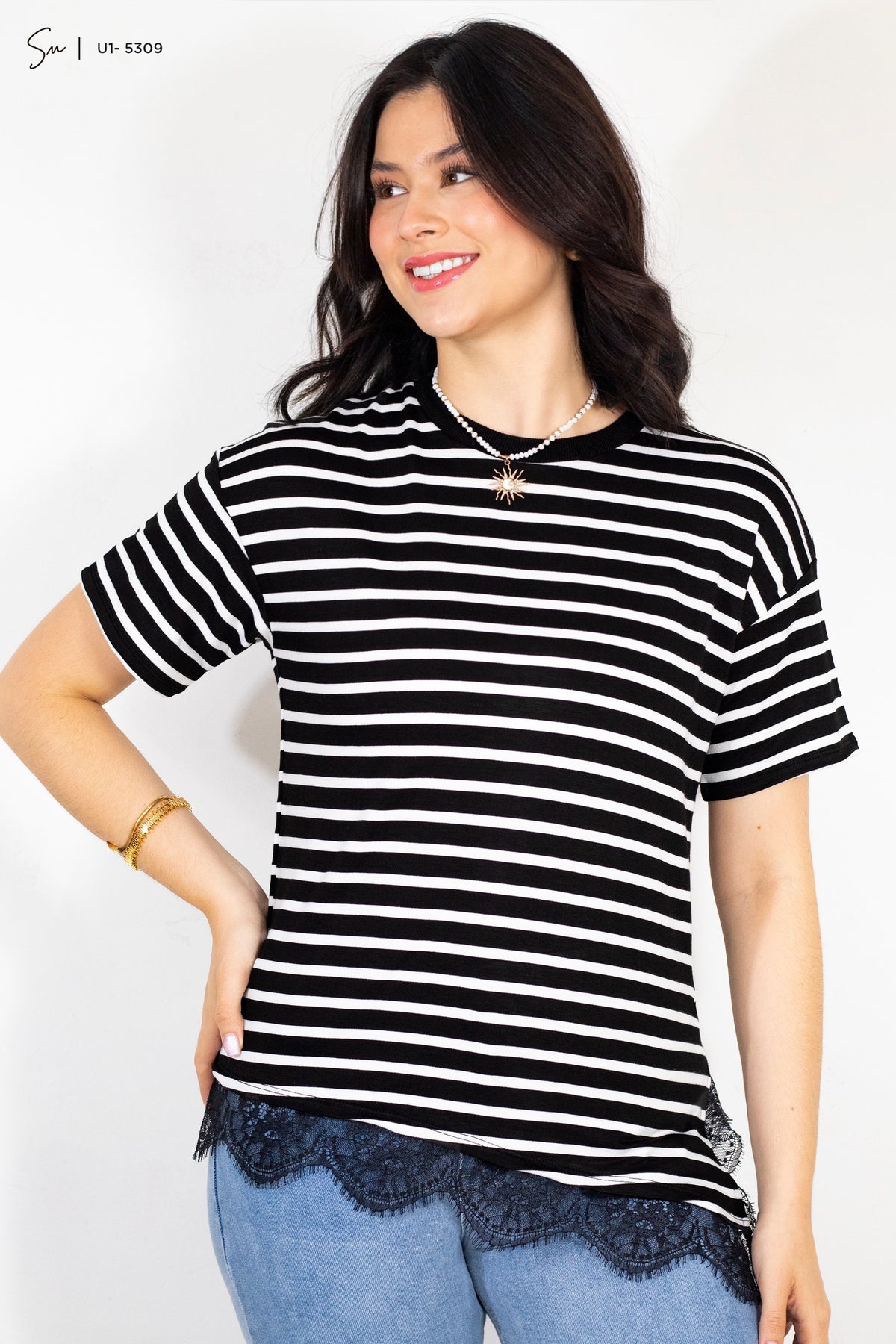 Camiseta oversize de encaje U1-5309