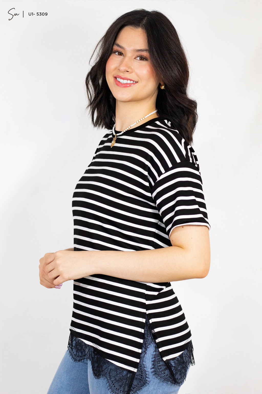 Camiseta oversize de encaje U1-5309