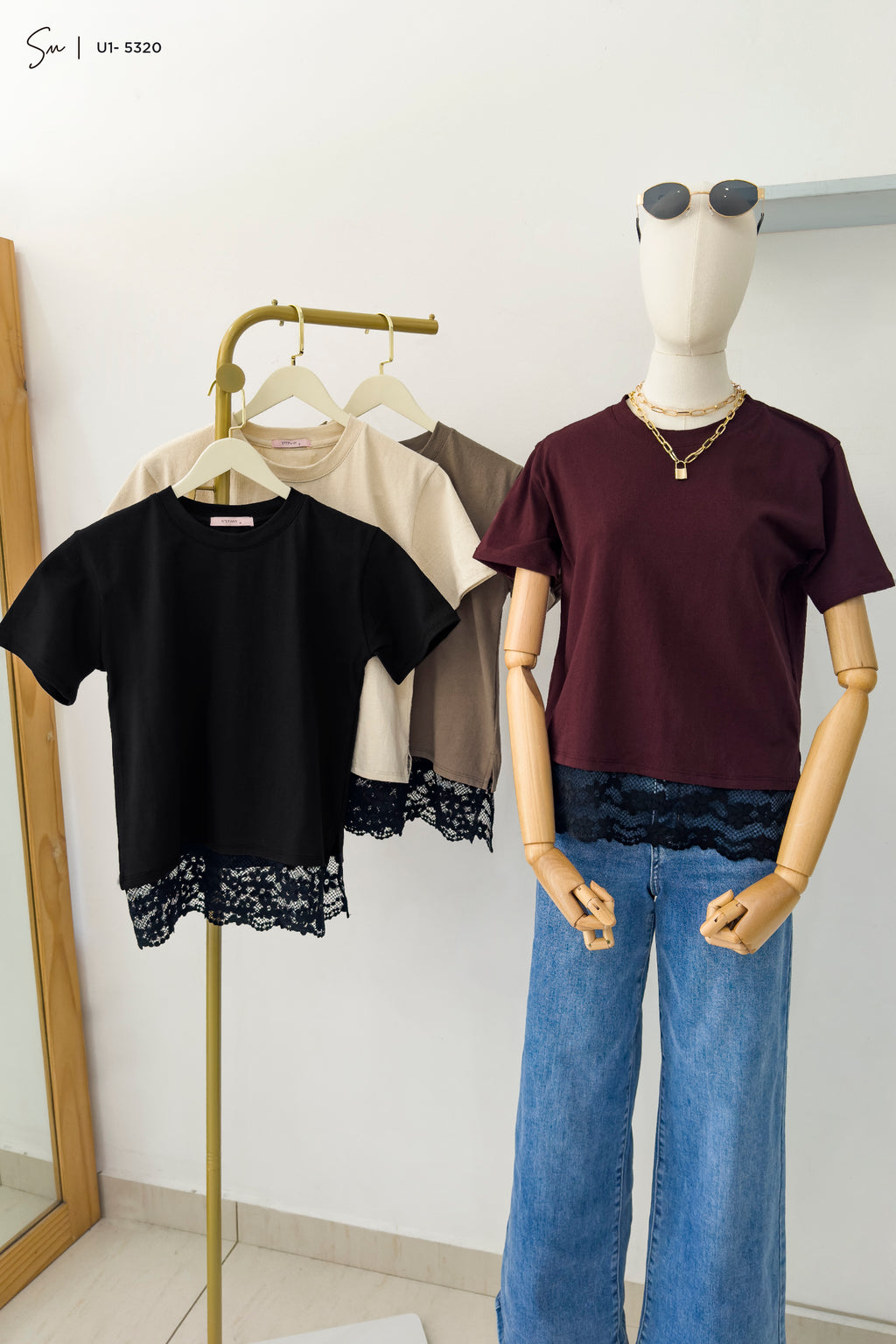 Camiseta oversize de encaje U1-5320