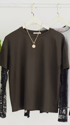 Camiseta Básica con Mangas de Encaje U1-5356
