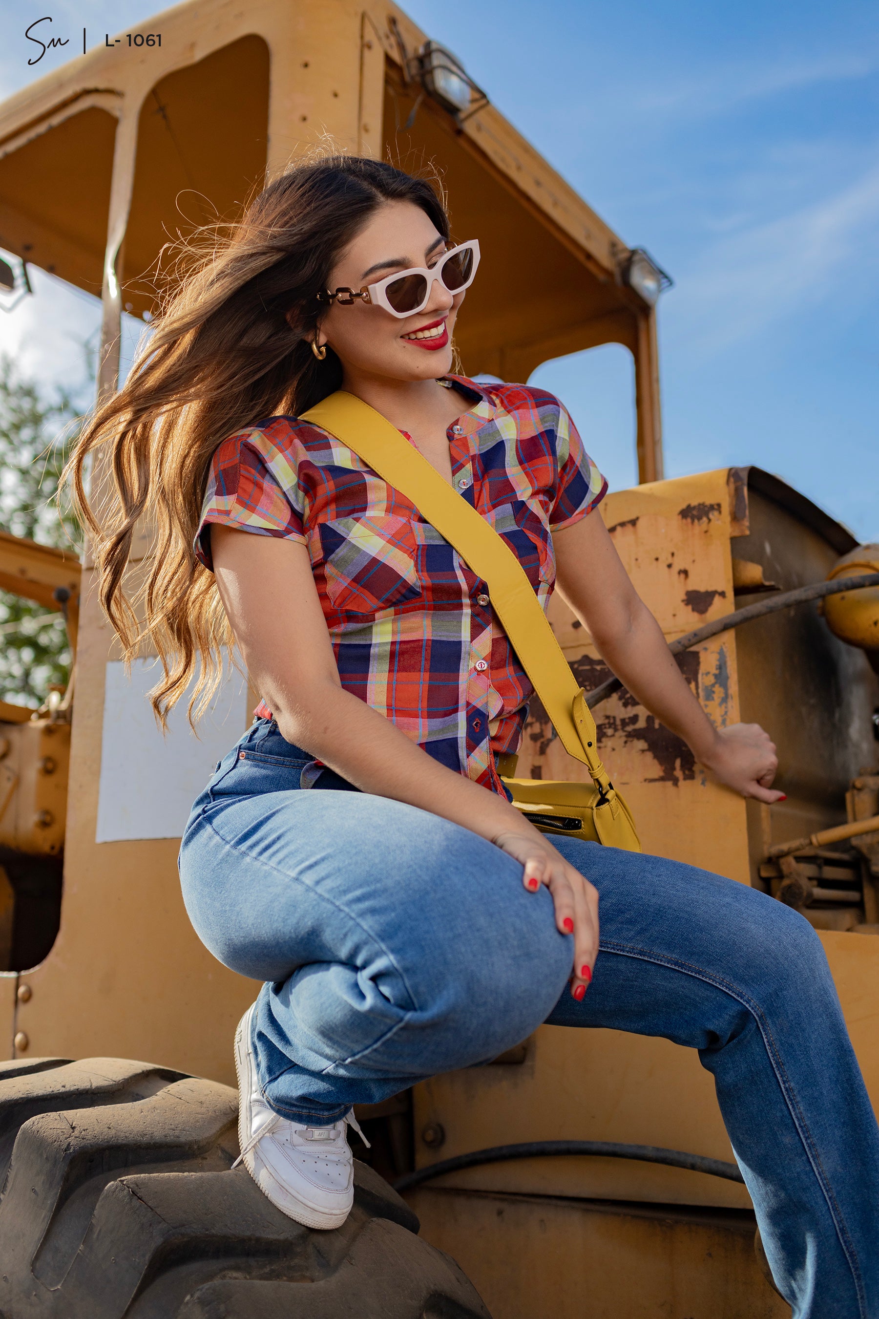 Blusa manga corta cuadriculada L-1061