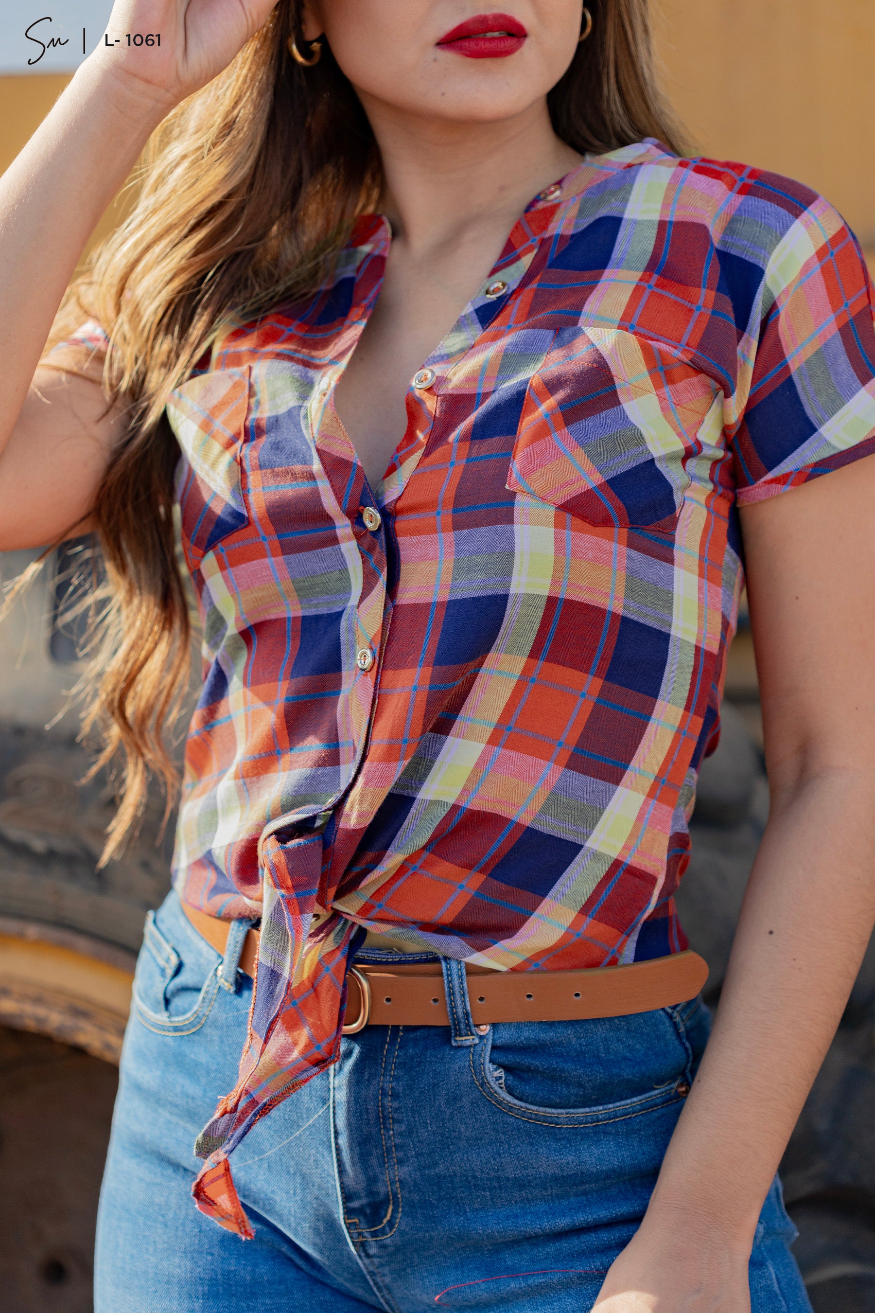 Blusa manga corta cuadriculada L-1061