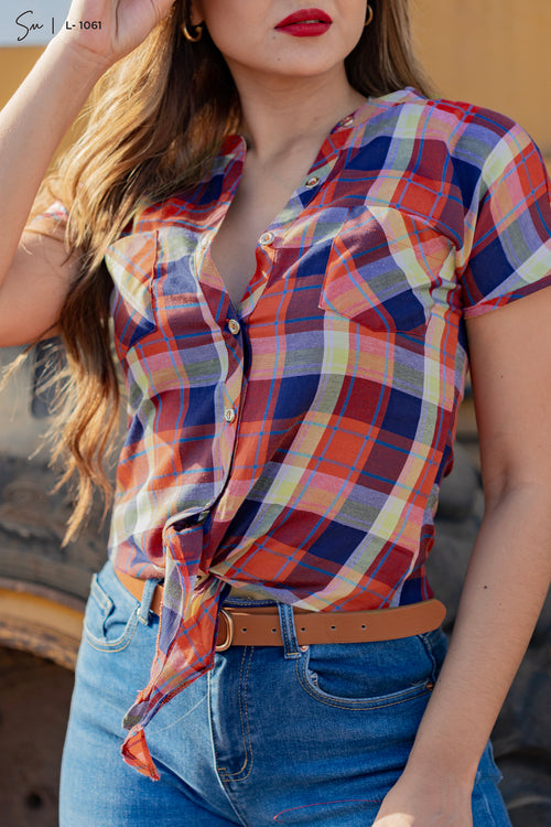 Blusa manga corta cuadriculada L-1061