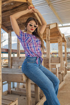 Blusa cuadriculada manga corta SL-1061