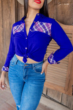 Blusa manga larga con detalles de cuadros SL-660