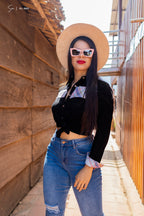 Blusa manga larga con detalles de cuadros SL-660