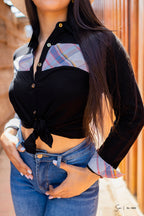 Blusa manga larga con detalles de cuadros SL-660